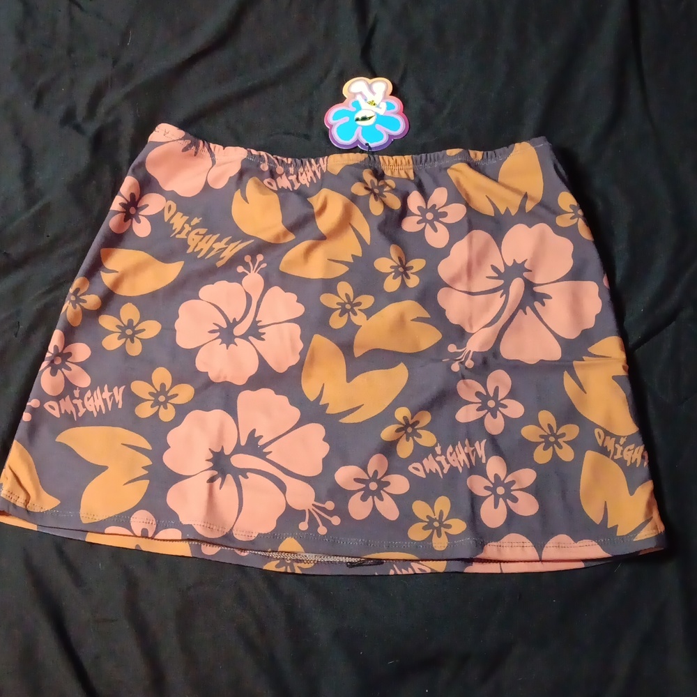 Dolls Kill × O. Mighty Mocha Brown Hibiscus Floral Skirt (M)